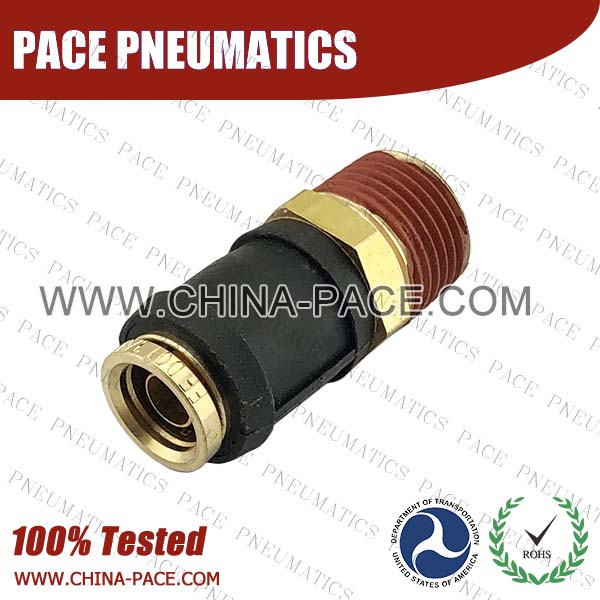 Male Straight Composite DOT Push To Connect Air Brake Fittings, Plastic DOT Push In Air Brake Tube Fittings, DOT Approved Composite  Push To Connect Fittings, DOT Fittings, DOT Air Line Fittings, Air Brake Parts